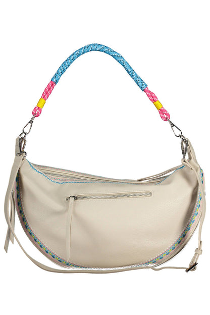 Chic White Embroidered Expandable Handbag