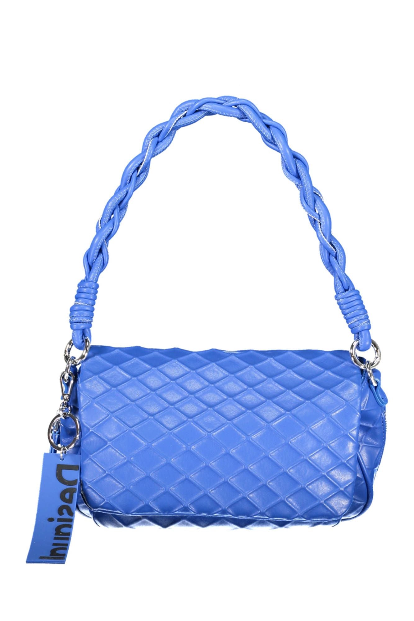 Chic Expandable Blue Handbag with Contrasting Details