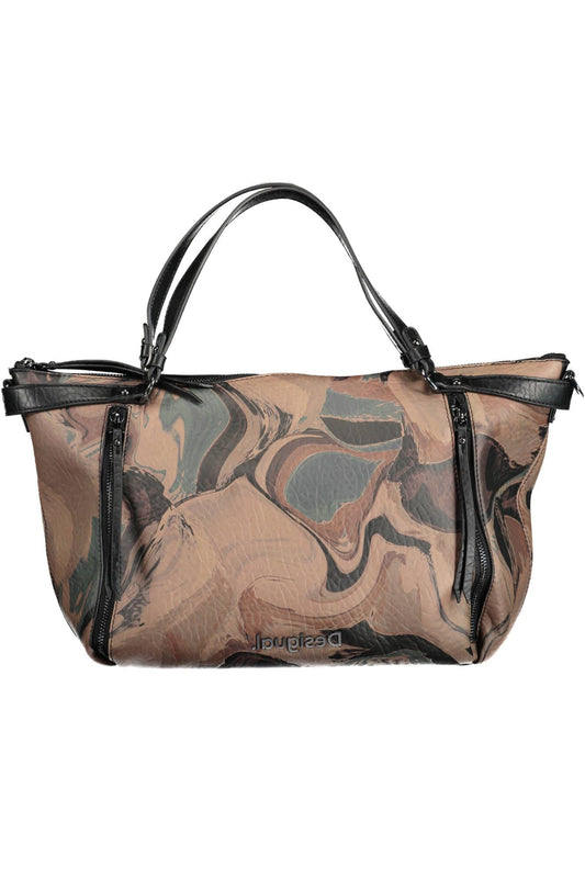 Chic Brown Polyurethane Handbag with Versatile Straps