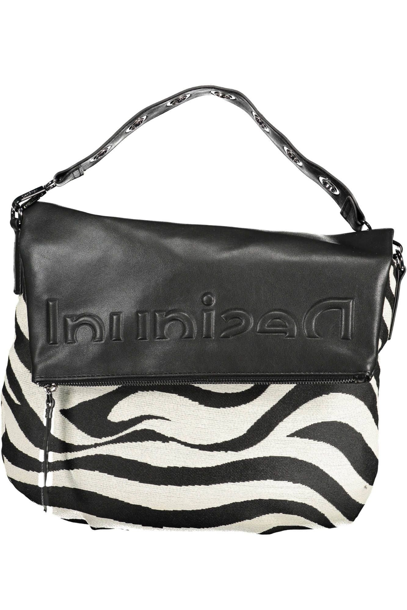 Chic Contrasting Details Black Cotton Bag