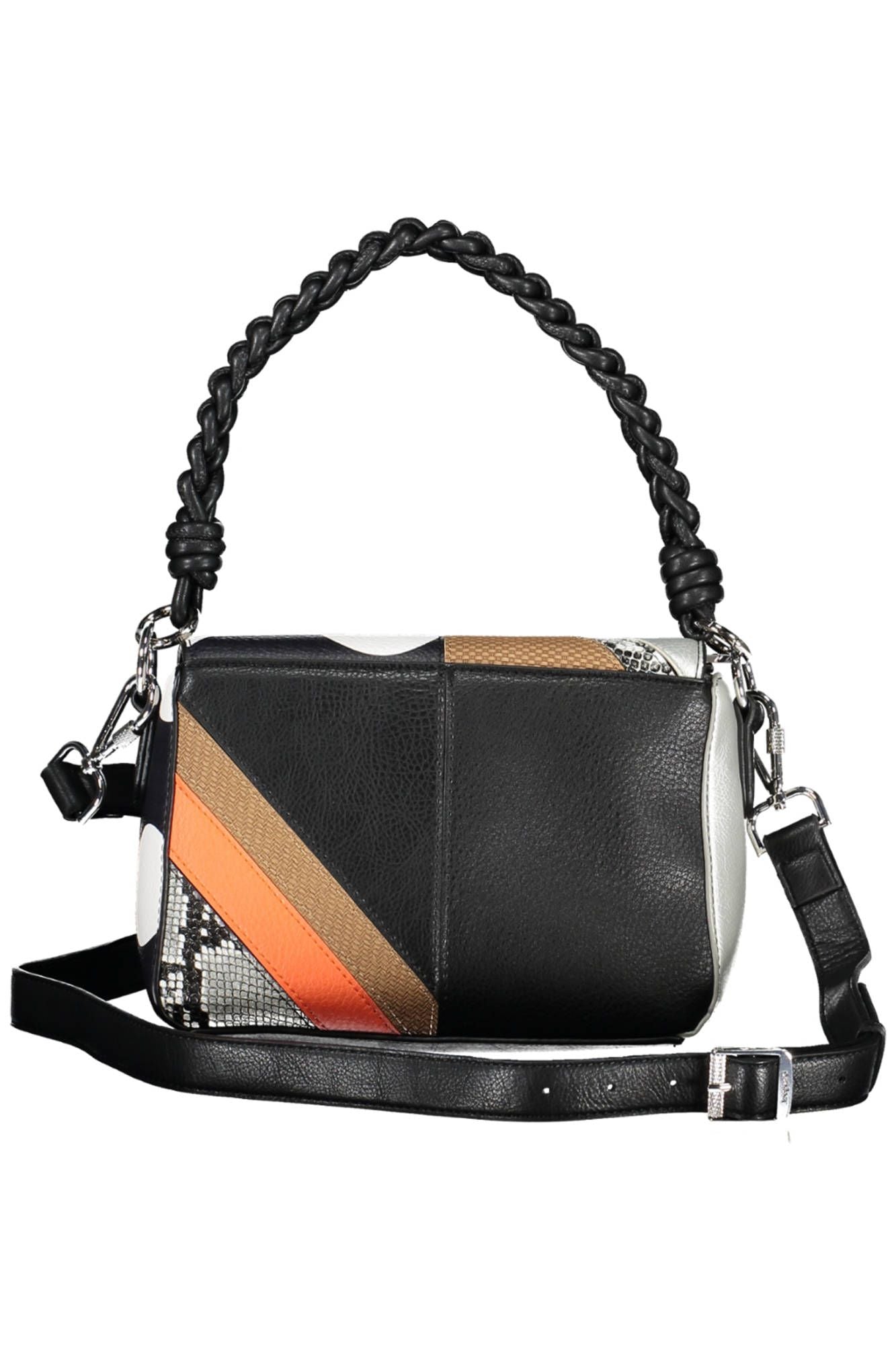 Elegant Black Statement Handbag with Contrasting Details