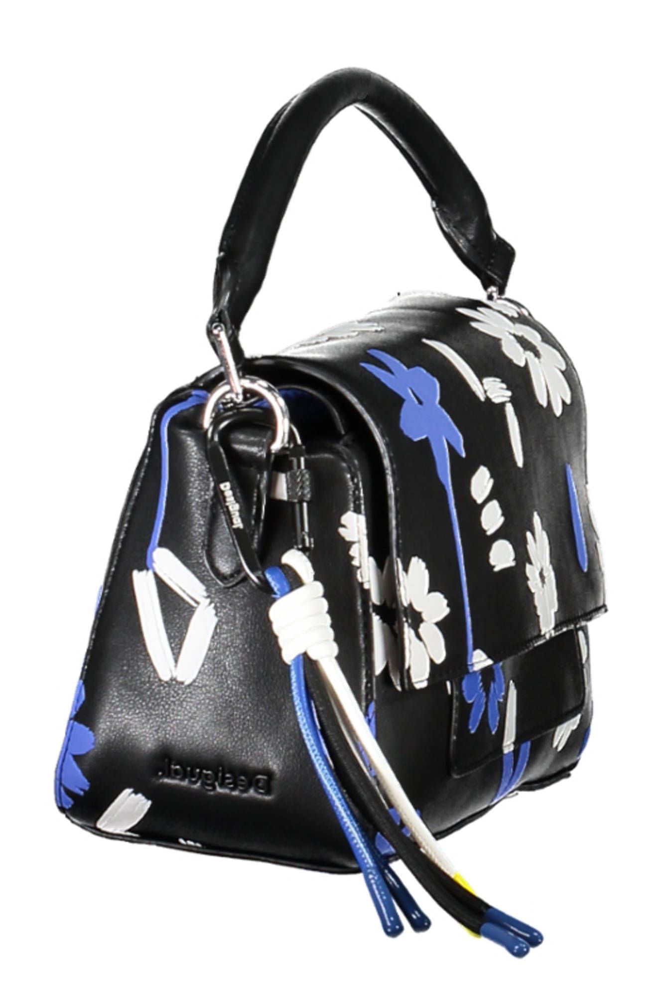 Chic Black Polyurethane Handbag with Contrasting Details