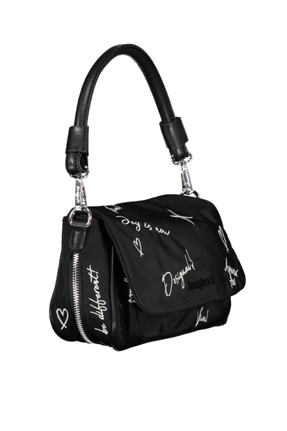 Chic Embroidered Black Handbag with Contrasting Details