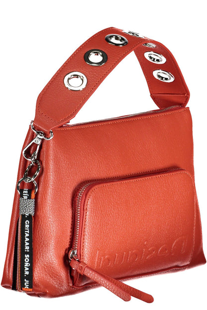 Vibrant Red Polyurethane Handbag With Logo Detail