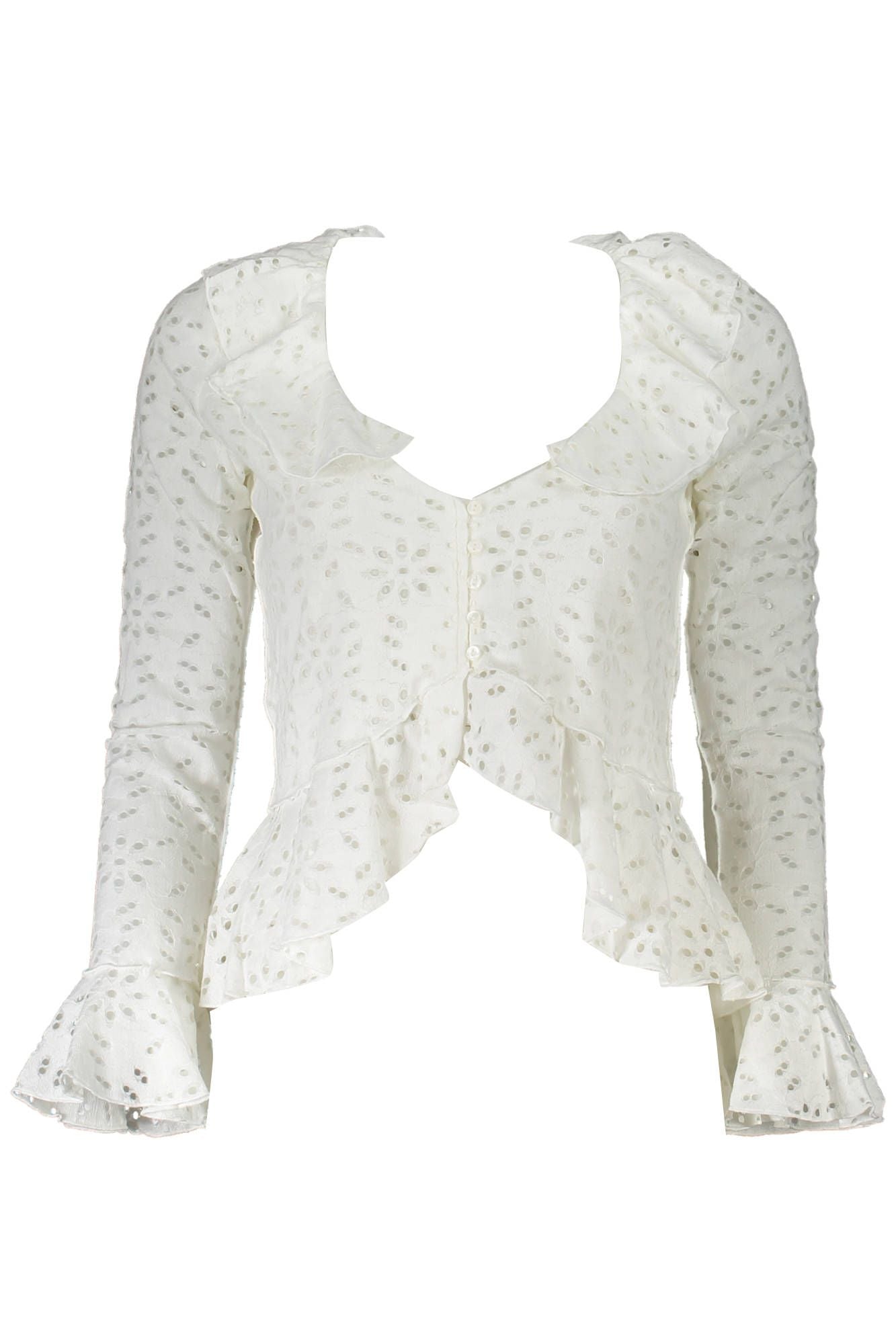 Chic White 'V' Neckline Long Sleeve Blouse