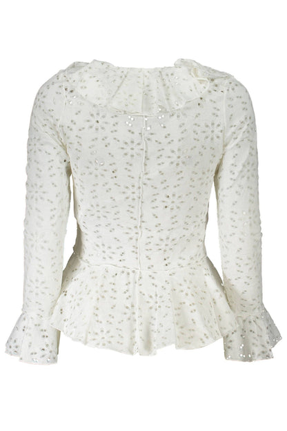 Chic White 'V' Neckline Long Sleeve Blouse