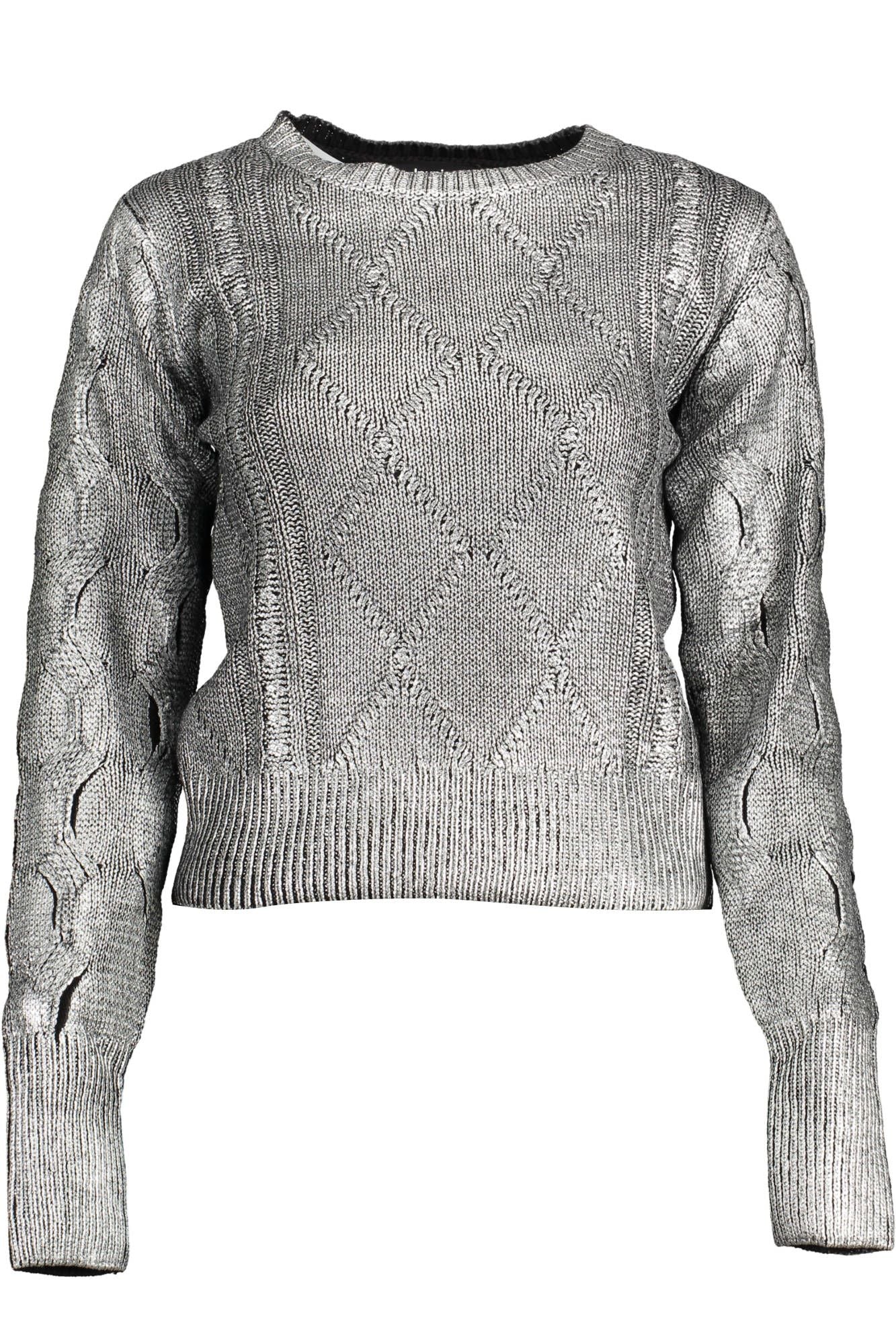 Chic Silver Tone Contrast Detail Sweater