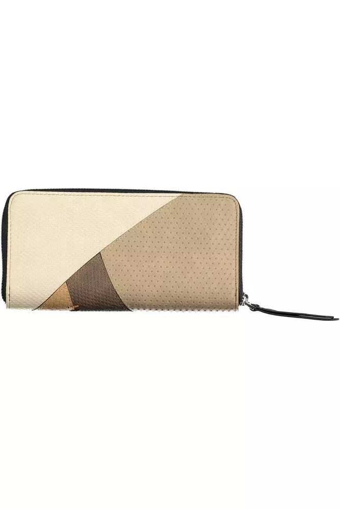 Beige Triple Compartment Wallet with Coin Purse