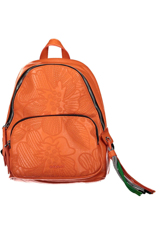 Chic Embroidered Orange Backpack with Contrasting Details