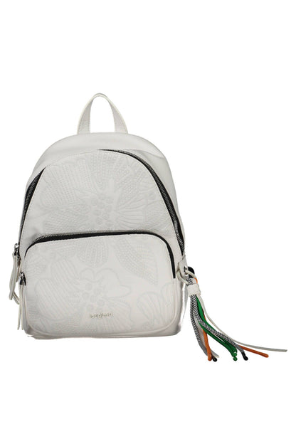 Chic White Embroidered Backpack with Logo