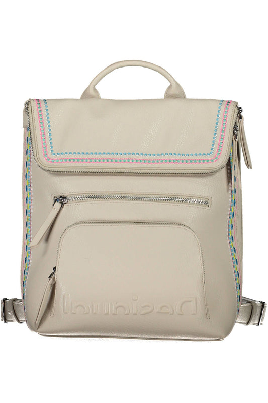 Chic White Embroidered Backpack with Contrasting Details