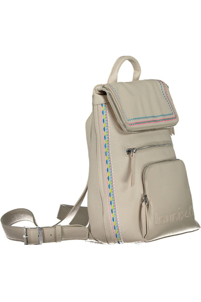 Chic White Embroidered Backpack with Contrasting Details