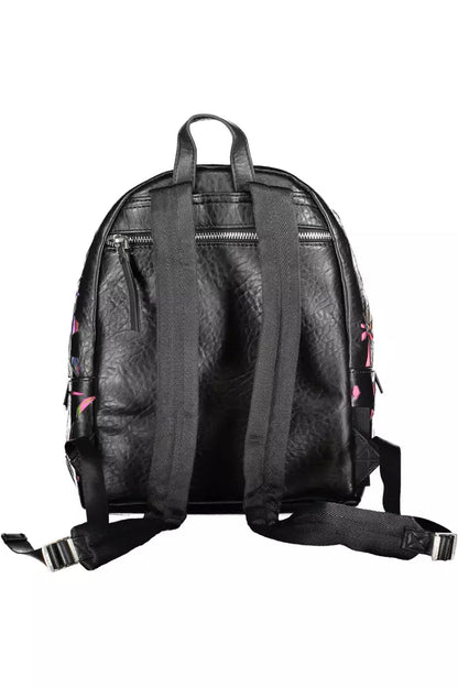 Chic Black Polyethylene Backpack with Logo Detail