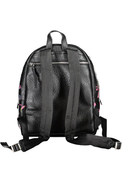 Chic Black Contrast Detail Backpack with Logo Accent