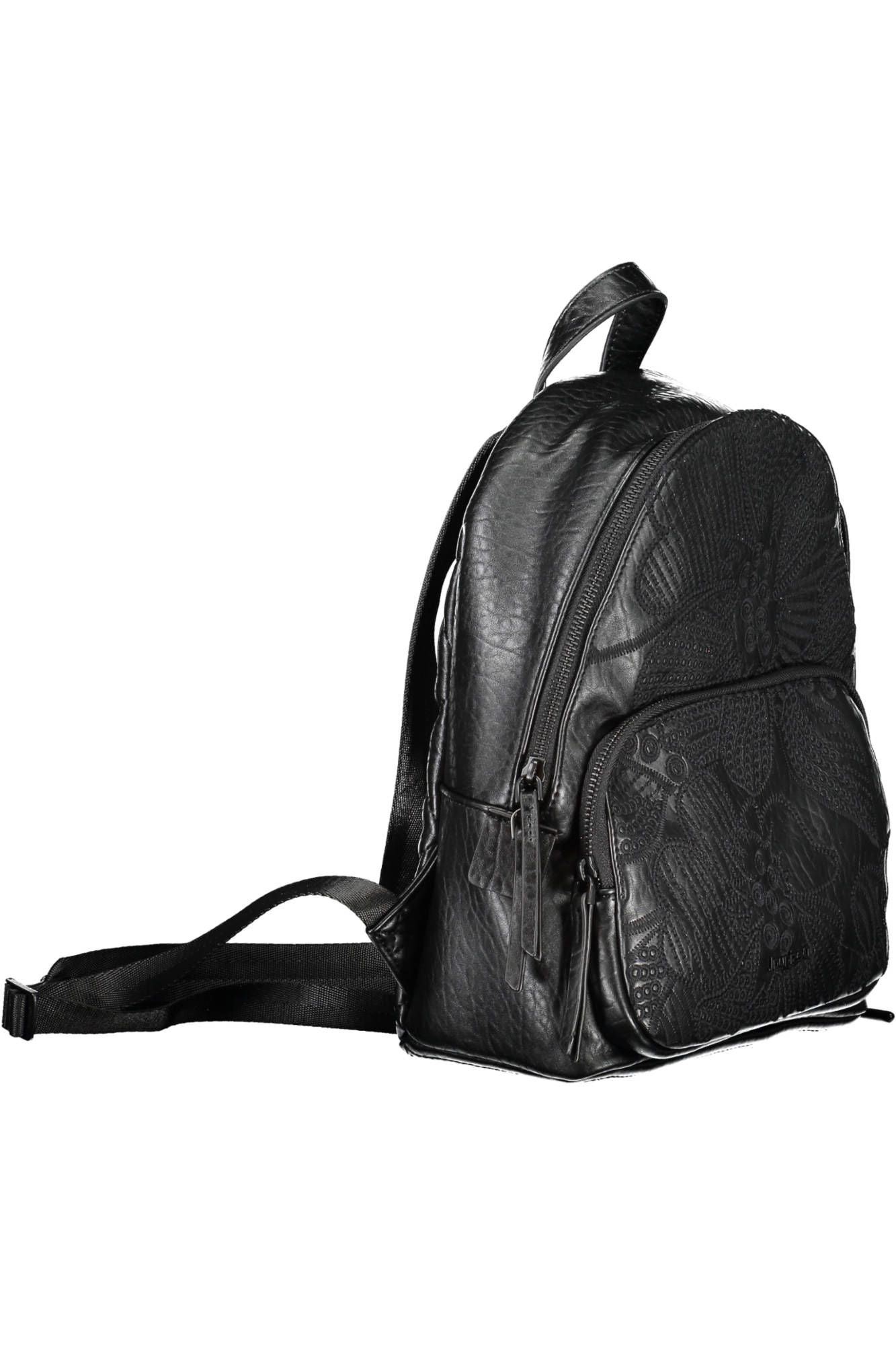 Embroidered Black Backpack with Contrasting Details