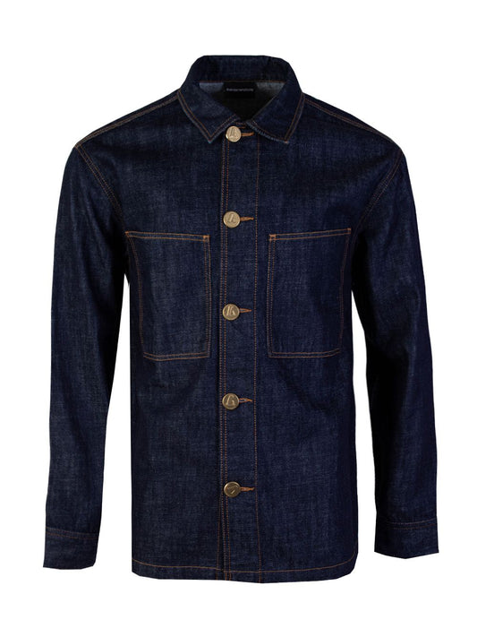 Elegant Denim Overshirt with Gold Detailing