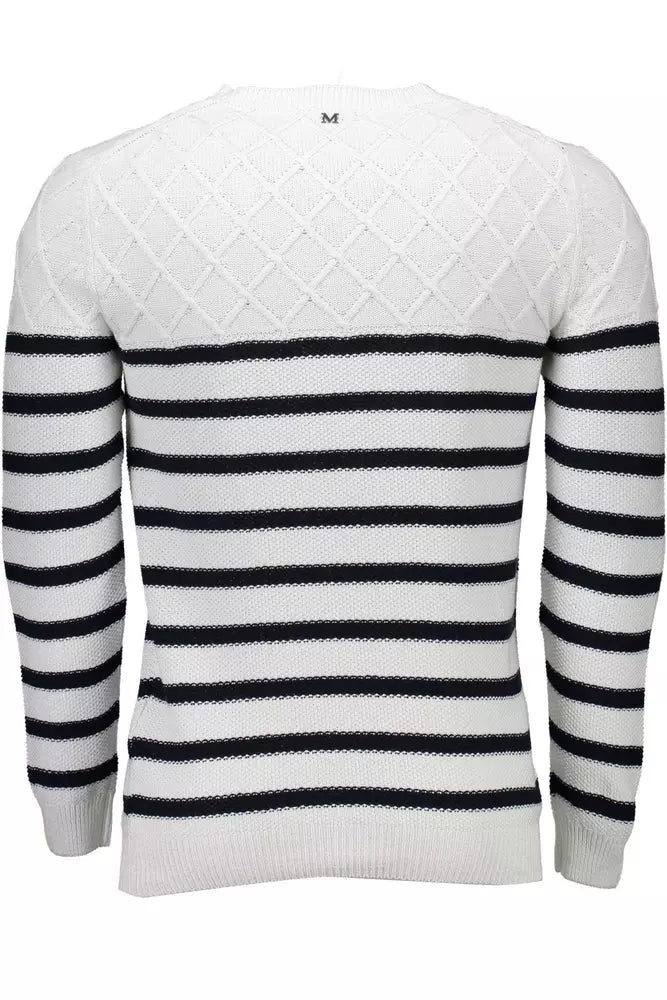 Elegant White Round Neck Men's Sweater