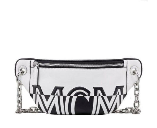 Black White Contrast Leather Mini Crossbody Chain Bag