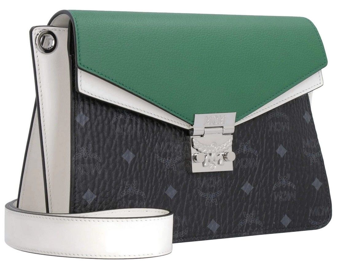 MCM Women's Patricia Green / Black / White Leather Medium Crossbody Bag