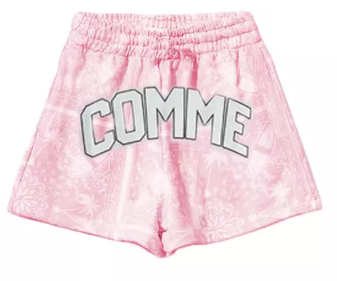 Abstract Pink Cotton Shorts with Drawstring