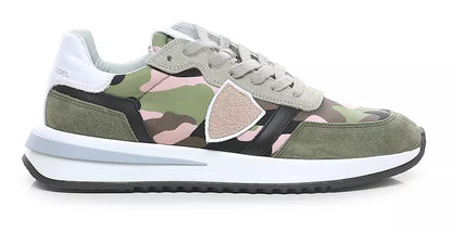 Chic Army Suede-Trimmed Fabric Sneakers