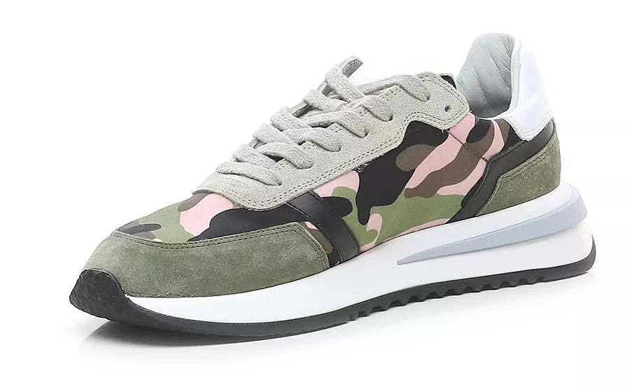 Chic Army Suede-Trimmed Fabric Sneakers