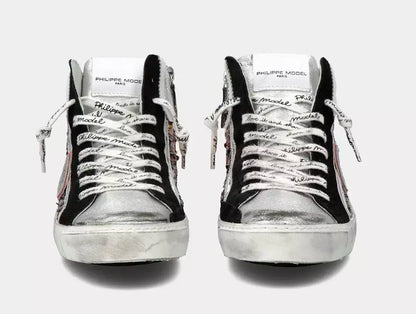 Elegant Gray Leather Sneakers with Sequin Details