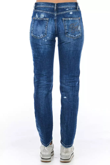 Blue Cotton Blend Worn Wash Jeans