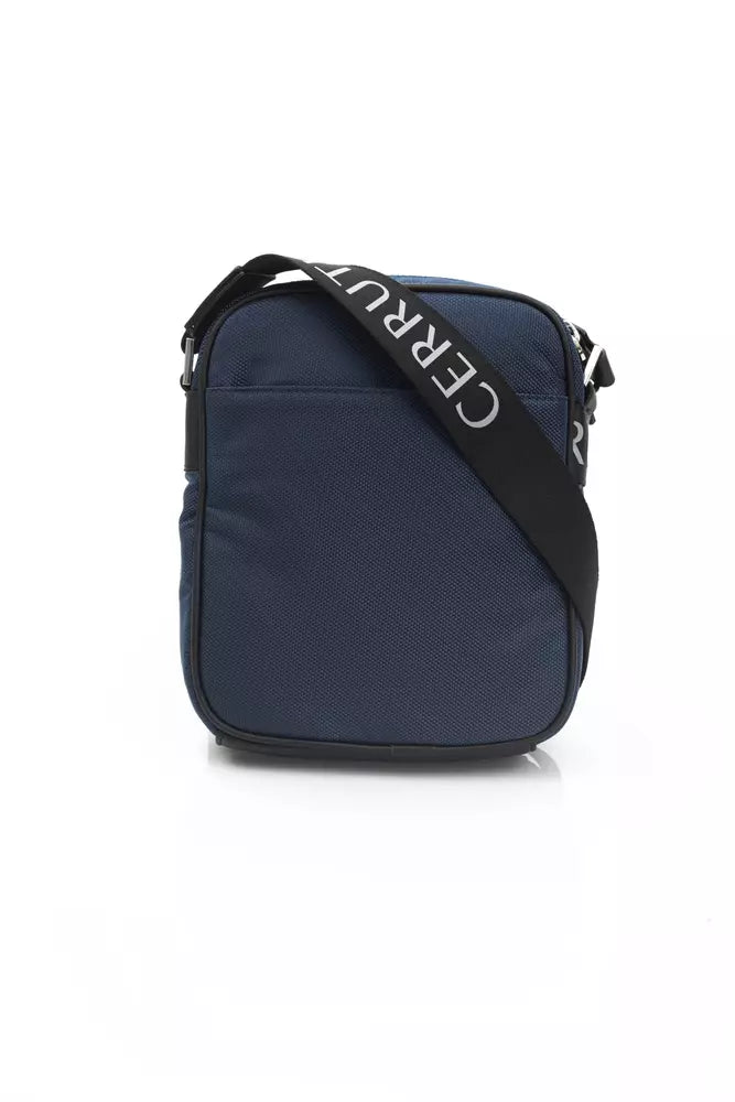 Elegant Blue Nylon-Leather Messenger Bag