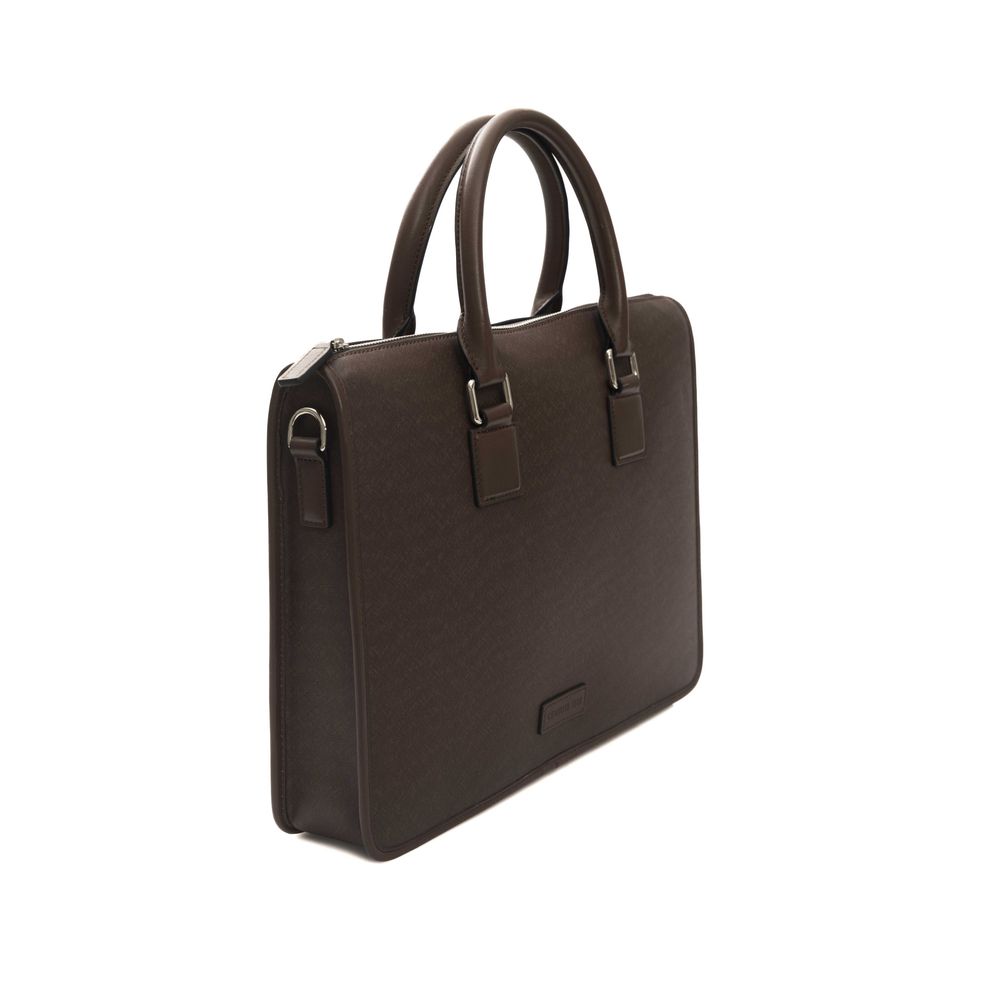 Elegant Brown Leather Briefcase with Strap