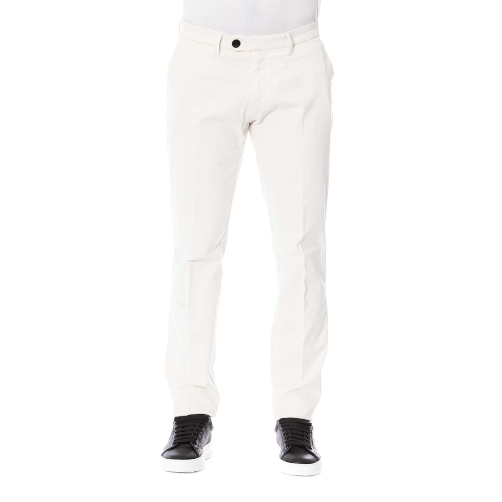 Elegant White Cotton Blend Trousers