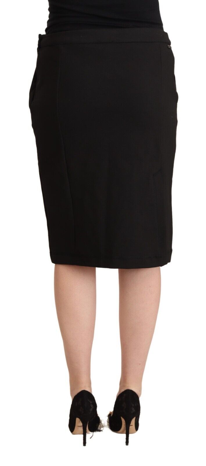 Black Straight Pencil Cut Knee Length Skirt