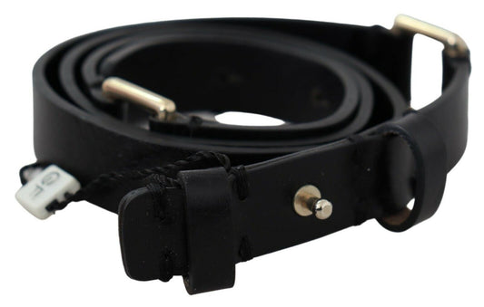 Elegant Black Leather Fashion Belt with Gold-Tone Buckle