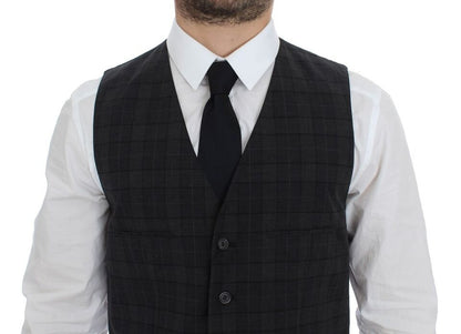 Gray Checkered Formal Dress Vest Gilet