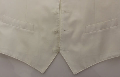 White Cotton Silk Blend Dress Vest Blazer