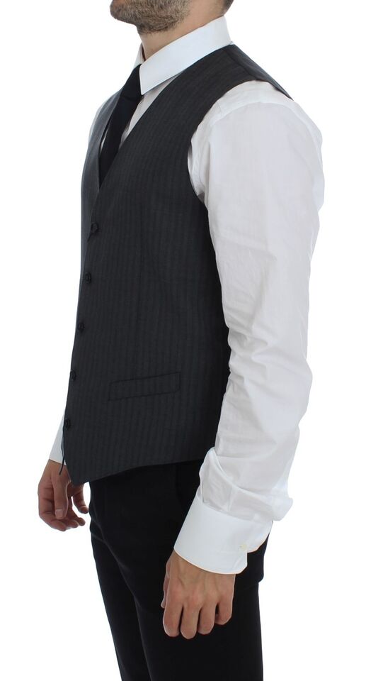 Black Striped Wool Single Breasted Vest