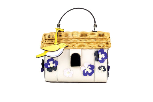 Wild Petal Birdhouse Wicker Smooth Leather Crossbody Handbag Purse